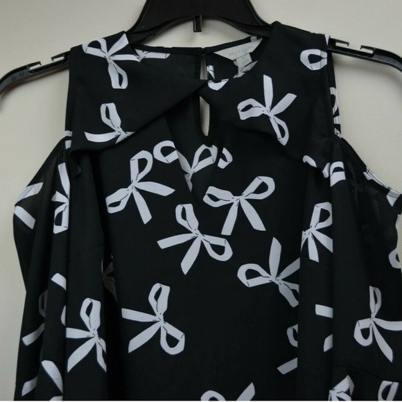 Belle Sky Bow Print cold shoulder Women's Top - Picture 2 of 6
